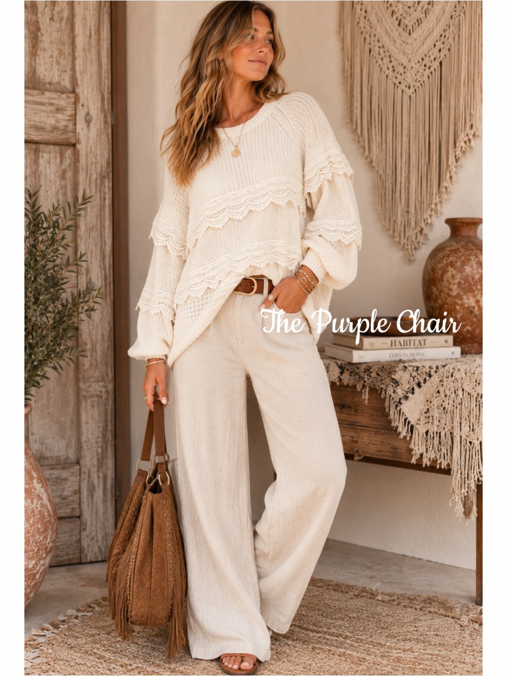 EXPRESS NWT Ivory Chunky Knit Tiered Lace Crochet Wool/Alpaca Sweater L